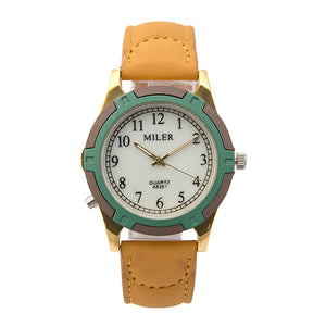 MILIER 8261 Fashion Simple Men Women Leather Strap Wrist Quartz Watch