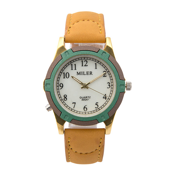 MILIER 8261 Fashion Simple Men Women Leather Strap Wrist Quartz Watch