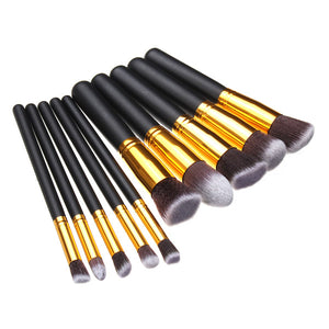 10Pcs Black Synthetic Cosmetic Makeup Tool Blush Powder Brush Set Kit