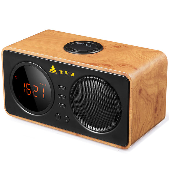 Golden Field D30 Wooden Retro Alarm Clock Wireless bluetooth Speaker Support TF Card  AUX