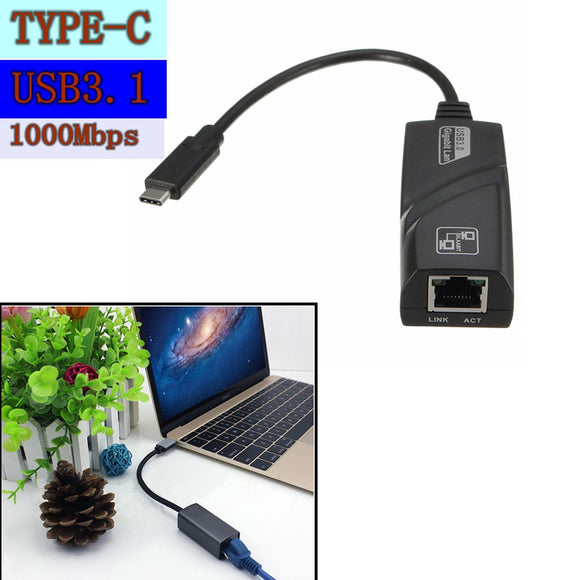 USB 3.1 Type-C Port to RJ45 Gigabit Ethernet LAN Network Cable Adapter