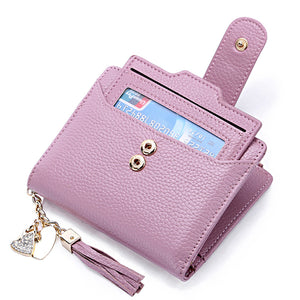 Tassel Genuine Leather Multi Slot Small Wallet Card Holder Purse For Women