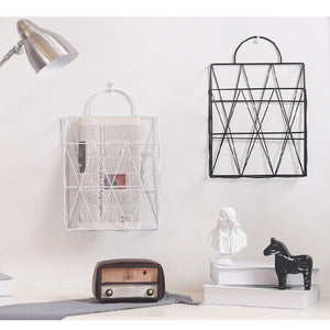 Modern Metal Wire Wall Hanging Shelf Baskets Rack Newspaper Book Storage Display Unit Organizer