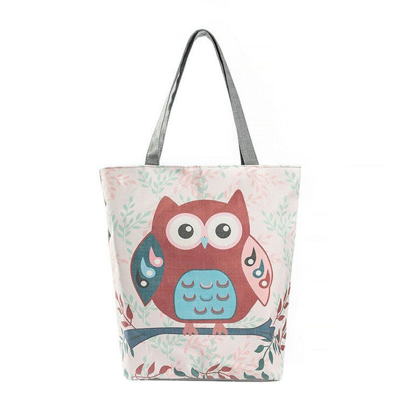 Honana HN-B67 Owl Printed Canvas Storage Bag Durable Casual Shopping Bag Tote