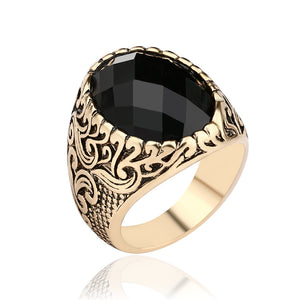 Retro Classic Black Gem Jewelry Exquisite Carved Totem Geometry Men Ring