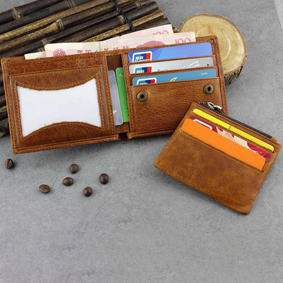 Men Genuine Leather Multi-Card Slots Short Wallet Retro Card Holder