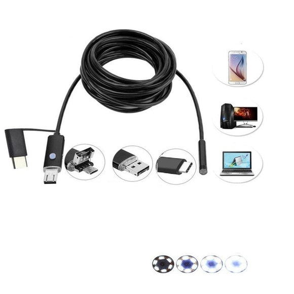 DANIU 3-in-1 5.5mm 6LED Waterproof Endoscope Android USB Type C Borescope Inspection Camera