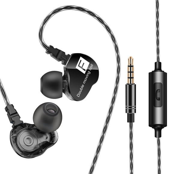 [Dual Dynamic Drivers] Fonge F4 Heavy Bass Earphone 3.5mm Wired Control Stereo Headphone with Mic