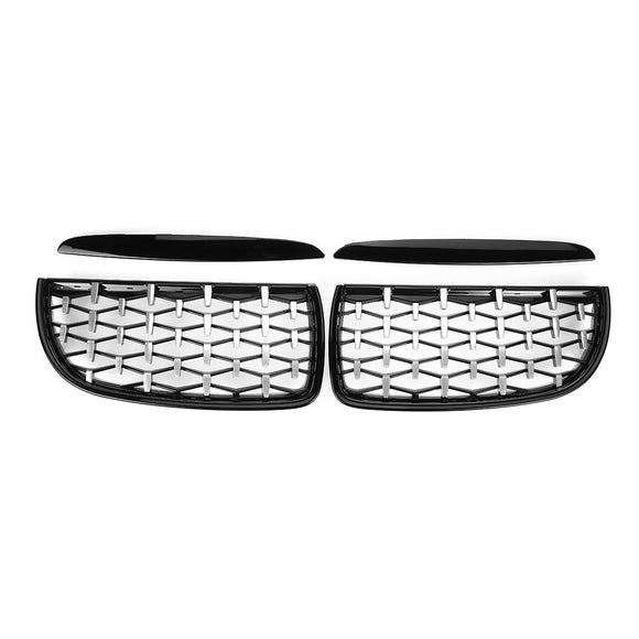 1Pair Front Kidney Grill Grilles Diamond Mesh Upper Hood Eyelids For BMW E90 E91