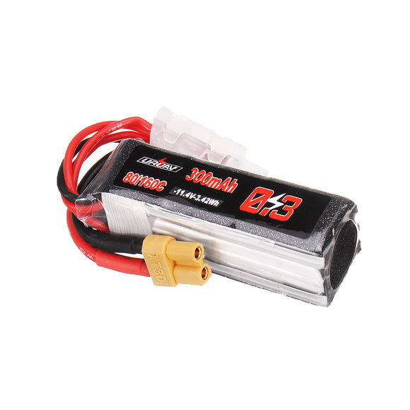 URUAV 11.4V 300mAh 80C/160C 3S Lipo Battery XT30 Plug for FPV RC Drone