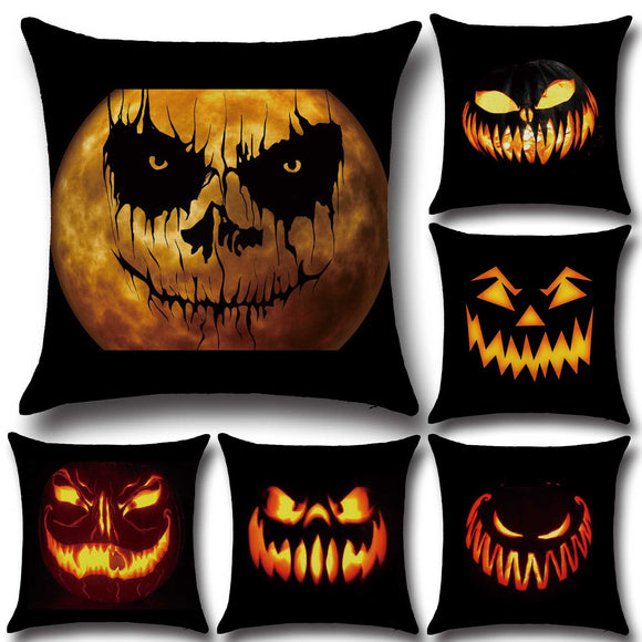 Halloween Horrible Pumpkin Light Pattern Pillowcase Cotton Linen Throw Pillow Cushion Cover