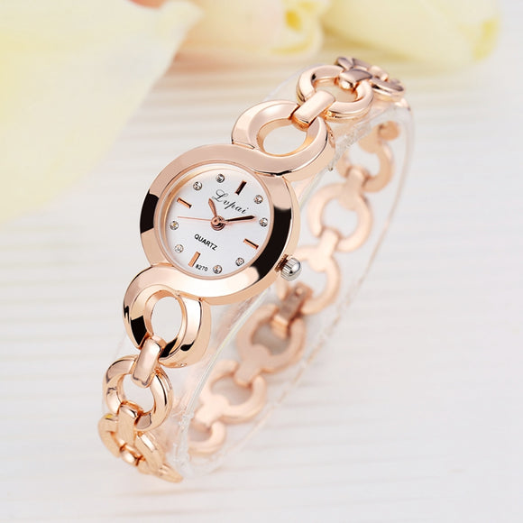 LVPAI LP027 Casual Style Ladies Bracelet Watch Gold Case Quartz Movement Watch