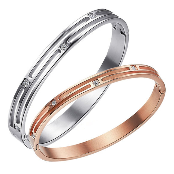 Sweet Titanium Steel Silver Rose Gold Bangle Matching Bracelets for Couples