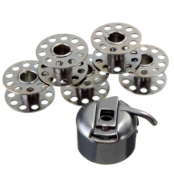 Stainless Steel Sewing Machine Accessories 5 Bobbins 1 Bobbin Case For Brother Toyata Singer