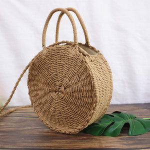 Women Hand Woven Bag Round Rattan Straw Bohemia Style Beach Circle Beach Bags