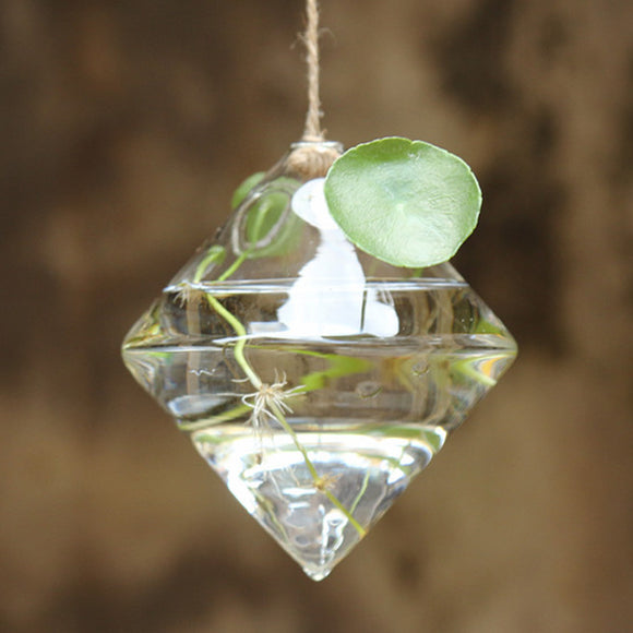 Hanging Diamond Shaped Glass Flower Vase Home Garden Wedding Party Decoration