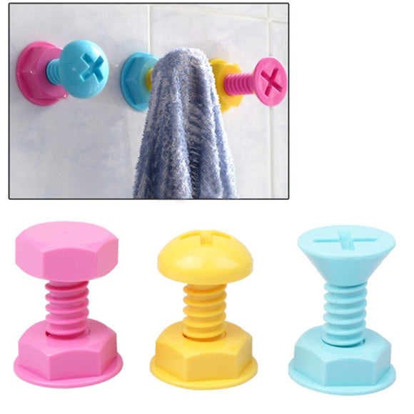 3Pcs Candy Color Mini Screw Bathroom Wall Hooks Racks Clothes Hanger Plastic Towel Robe Hook