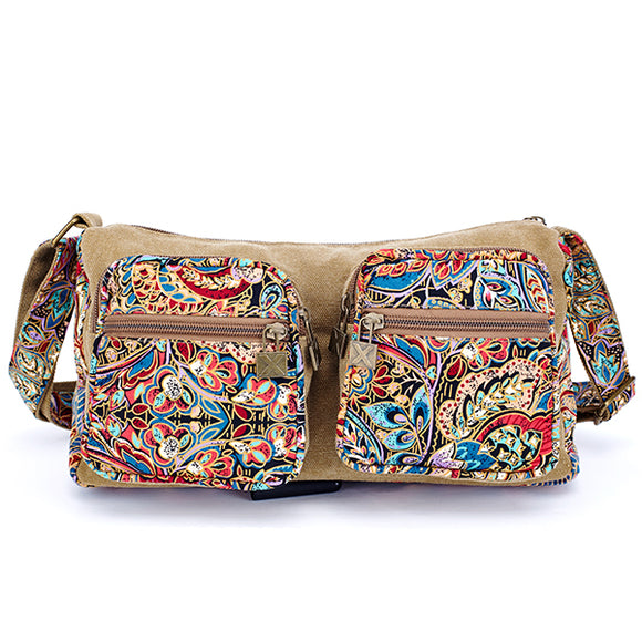 Brenice Women Vintage National Style Floral Canvas Casual Crossbody Shoulder Bag