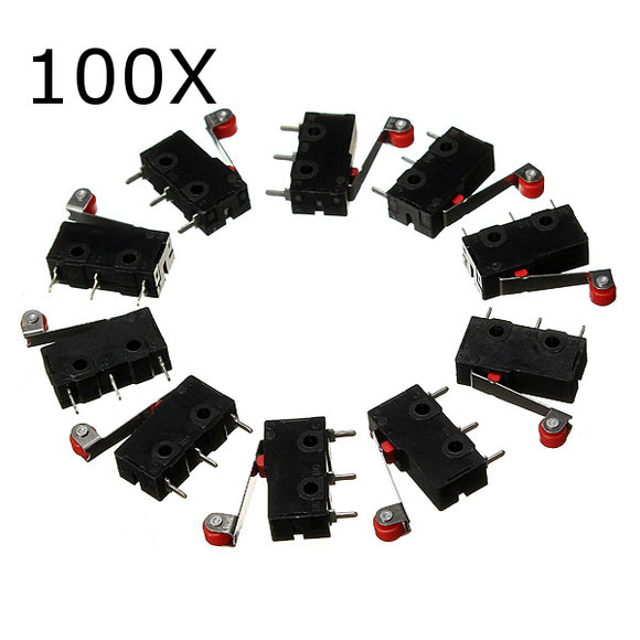 100Pcs Micro Limit Switch With Roller Lever KW12-3 Open/Close Switch 5A 125V