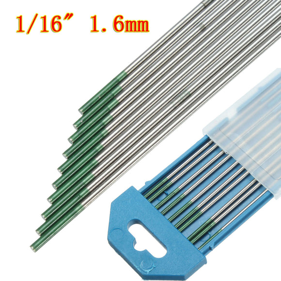 Green Tip Pure Tungsten Electrode for TIG Welding 10PK  1.6mm X 150mm