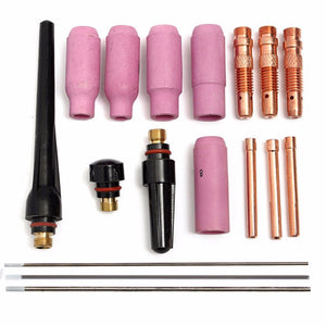 17Pcs TIG Welding Torch Cup Collet Body Nozzle Tungsten Kit WP-17 WP-18 WP-26