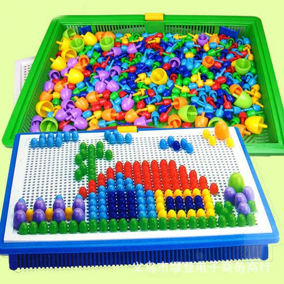 Kids Children DIY Mushroom Nail Beads 7 Colors Creative Plastic Flashboard 3D Puzzle Toy