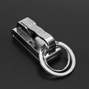 Modern Double Loops Ring Buckle Keyring Key Clip On Belt Leather Detachable Silver Keychain Gifts