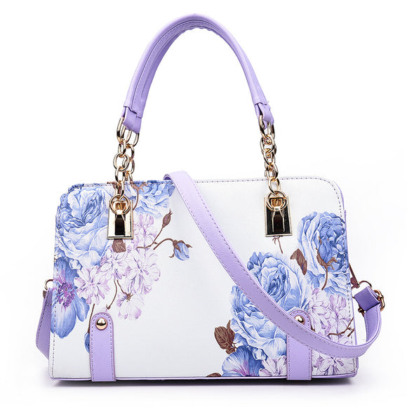 Women Floral PU Leather Big Tote Elegant Shoulder Bag Vintage Crossbody Bags