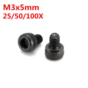 25/50/100pcs Metric Thread M3x5mm Hexagon Socket Cap Head Steel Screw Bolt