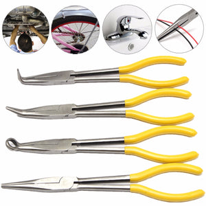 4Pcs 11 inch Extra Long Nose Pliers Straight Bent Mechanic Equipment Hand Tool Set