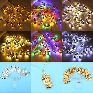 3M 20PCS Battery Powered Gold Sliver Palace Eid Ramadan Kareem Mubarak LED Fairy String Light for Party Decor