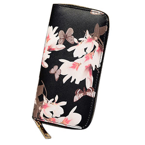 Women Butterfly Zipper Long Wallet Girls Cute Flower Purse Card Holder Coin Bags Clutches Bags