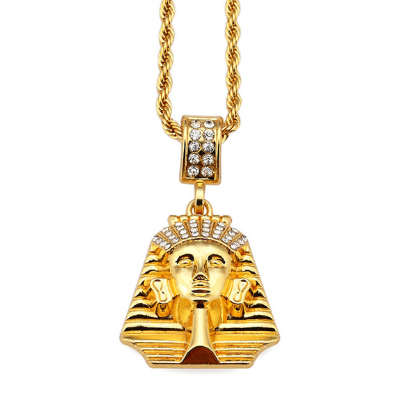 Men's Hip Hop Gold Necklace Fashion Rhinestone Pharaoh Pendant Necklace