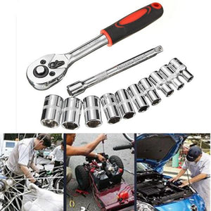 12pcs 1/4inch Ratchet Wrench Socket Set Hardware Vanadium Repairing Tool Kit