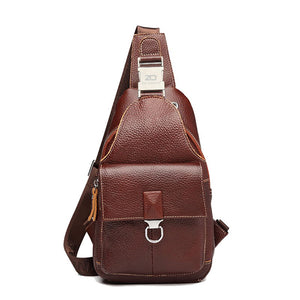 Men Cowhide Genuine Leather Sling Bag Vintage Chest Bag Solid Shoulder Bag