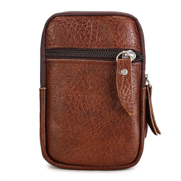 Retro Men Leather Phone Waist Bag Double Zipper Outdoor Arm Bag