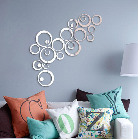 24PCS Circle 3D DIY Home Decor TV Wall Sticker Decoration Mirror Wall Stickers