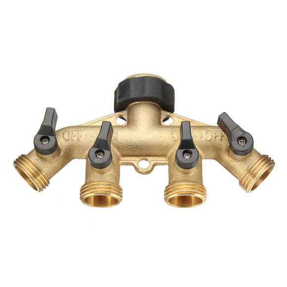 3/4 Inch 4 Way Hose Pipe Switcher Solid Brass Garden Tap Connector Splitter Nozzle Adaptor