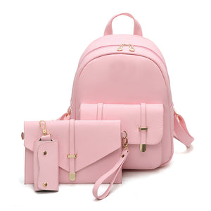 3 PCS PU Leather Women Backpacks Students Schoolbags