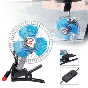 12V/24V Optional Portable Cooling Fan Auto Clip-On Oscillating Car Vehicle Dash Dashboard