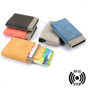 Men Women Automatic Pop up Aluminum Wallet RFID Antimagnetic Credit Card Holder