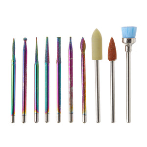 10pcs Nail Art Color Tungsten Carbide Grinding Drill Bits Electric Nails Machine Bit Grinding Head Set