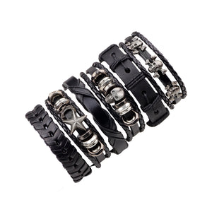 Multilayer Genuine Leather Skull Adjustable Bracelet Trendy Wax Rope Bangle Wrist