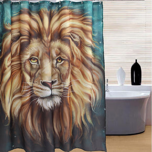 180x180cm Waterproof Mildew Proof Lion Pattern Polyester Shower Curtain Bathroom Decor with 12 Hooks