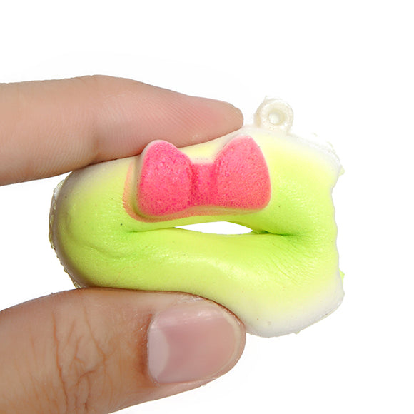 5PCS Cute Kawaii Simulate Colorful Bited Bowknot Doughnut Squishy Toy Stress Reliever Phone Chain