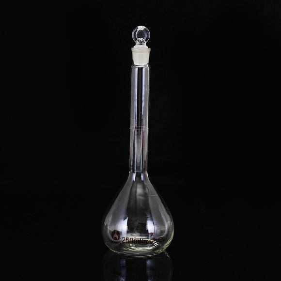 250mL Clear Glass Volumetric Flask w/ Glass Stopper Lab Chemistry Glassware