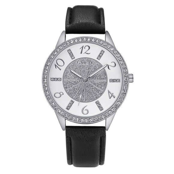 GAIETY G163 Rhinestone Ladies Wrist Watch Crystal Leather Strap Quartz Watch