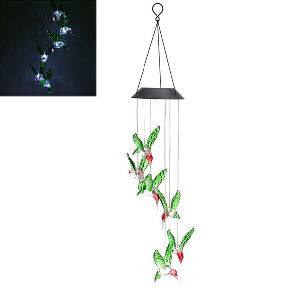 LED Solar Pendant Light Lamp Hummingbird Wind Chime Mobile Home Garden Yard Decor White Xmas