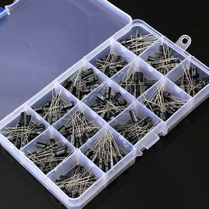 200pcs 0.1-220uF 15 Value Electrolytic Capacitor Assortment Box Kit