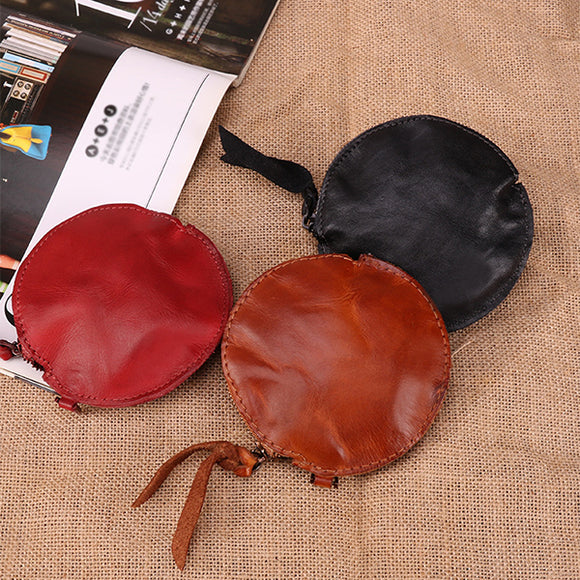 Mini Genuine Leather Round Storage Bag Vegetable Tanned Handmade Coin Bag Cowhide Wallet